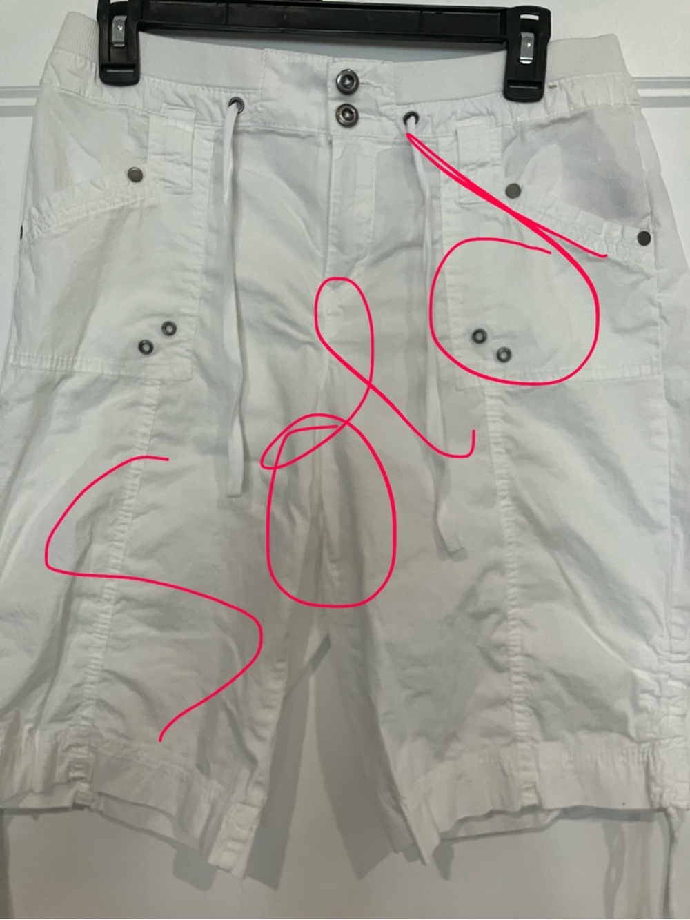 Women's White Cargo Bermuda Shorts with Drawstring Detail
